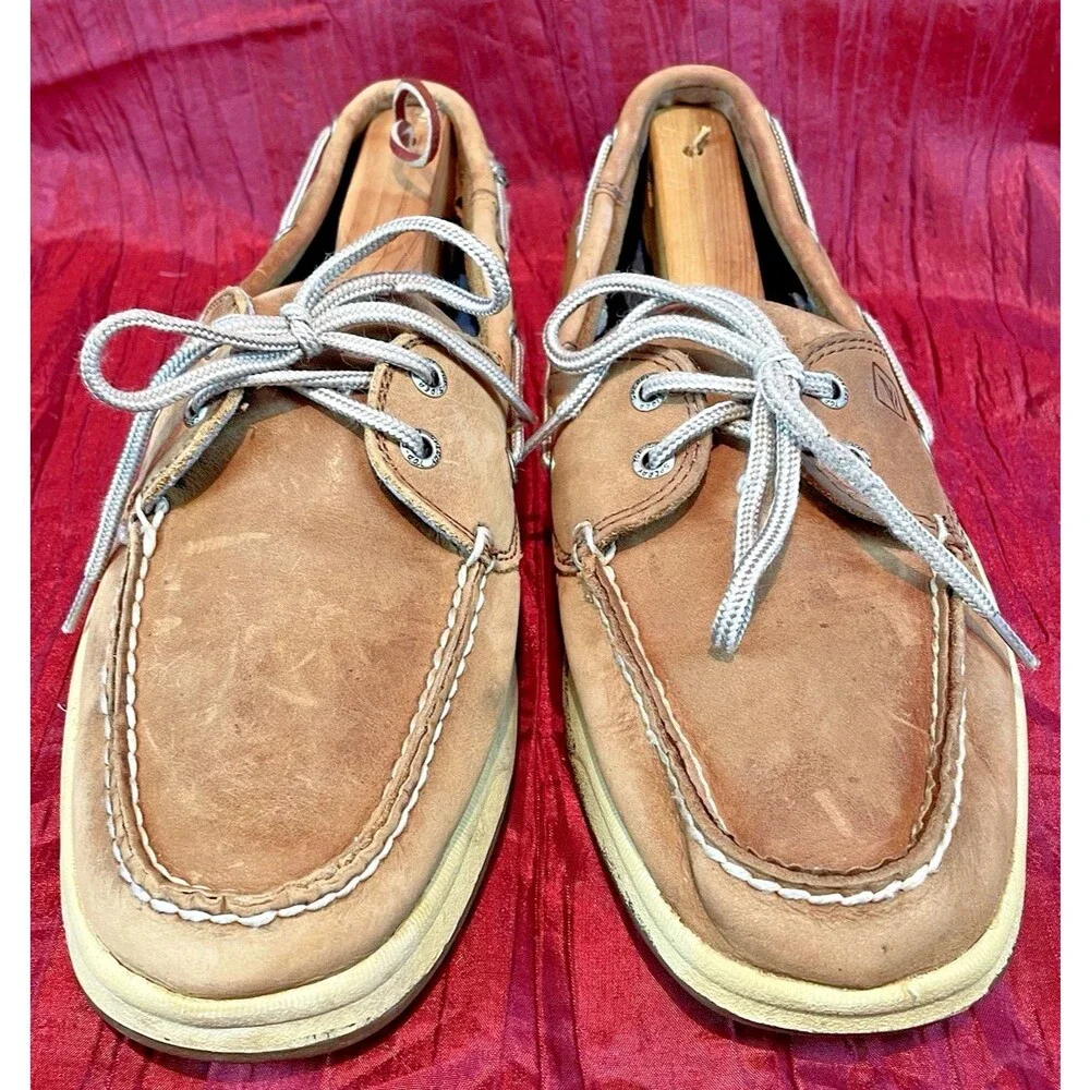 Mens Sperry Top-Sider Marlin Tan Leather Mesh Boat Deck Shoes sz 10M